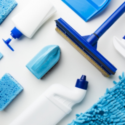 cleaning tools composition flat lay Fiacon Cleaning Services